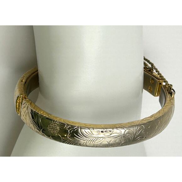 Sunflower Leaves Gold Tone Hinged Bracelet 6 3/4" - Picture 3 of 10